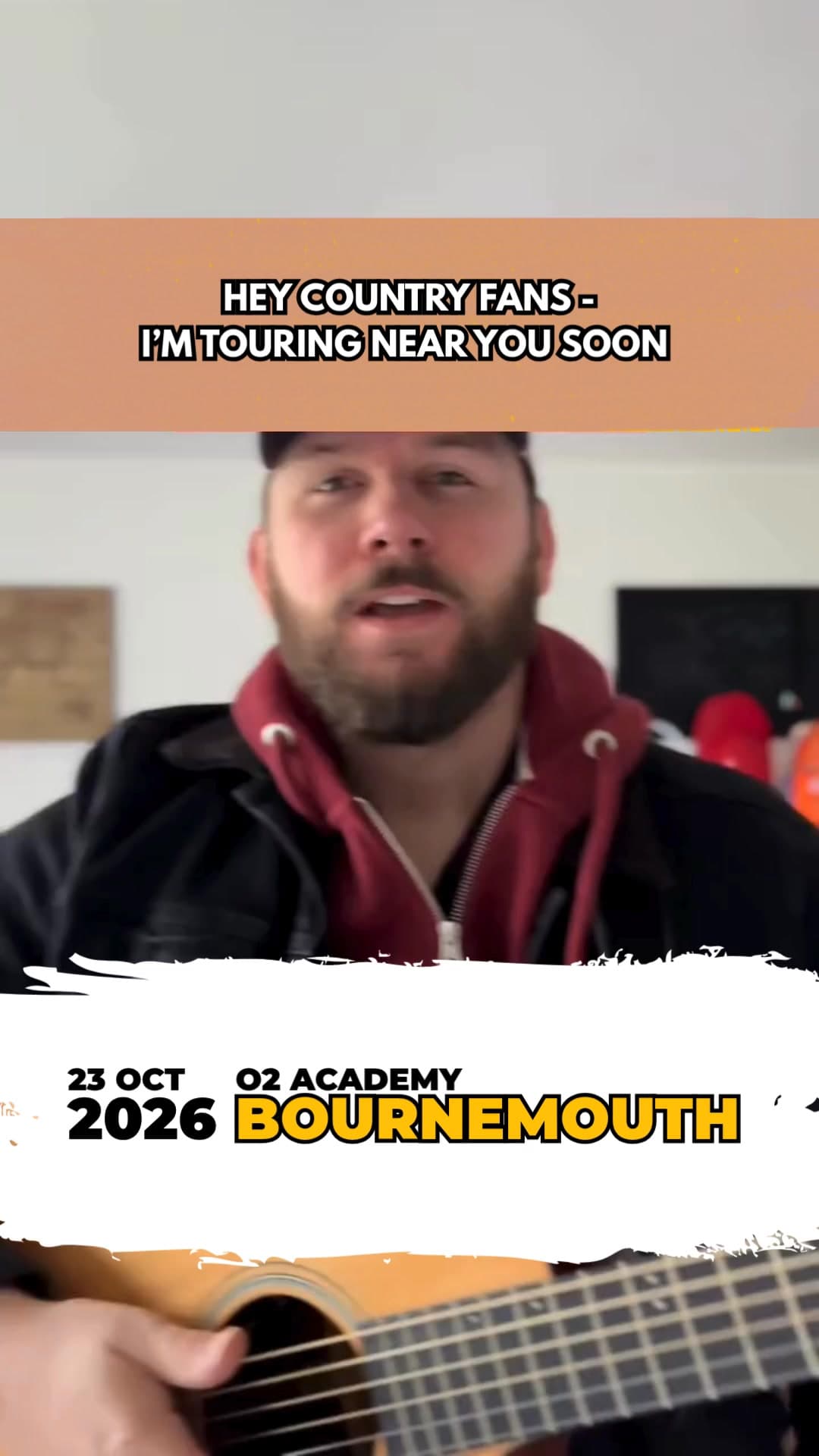 A phone selfie video of Cody singing, with the city and date on screen